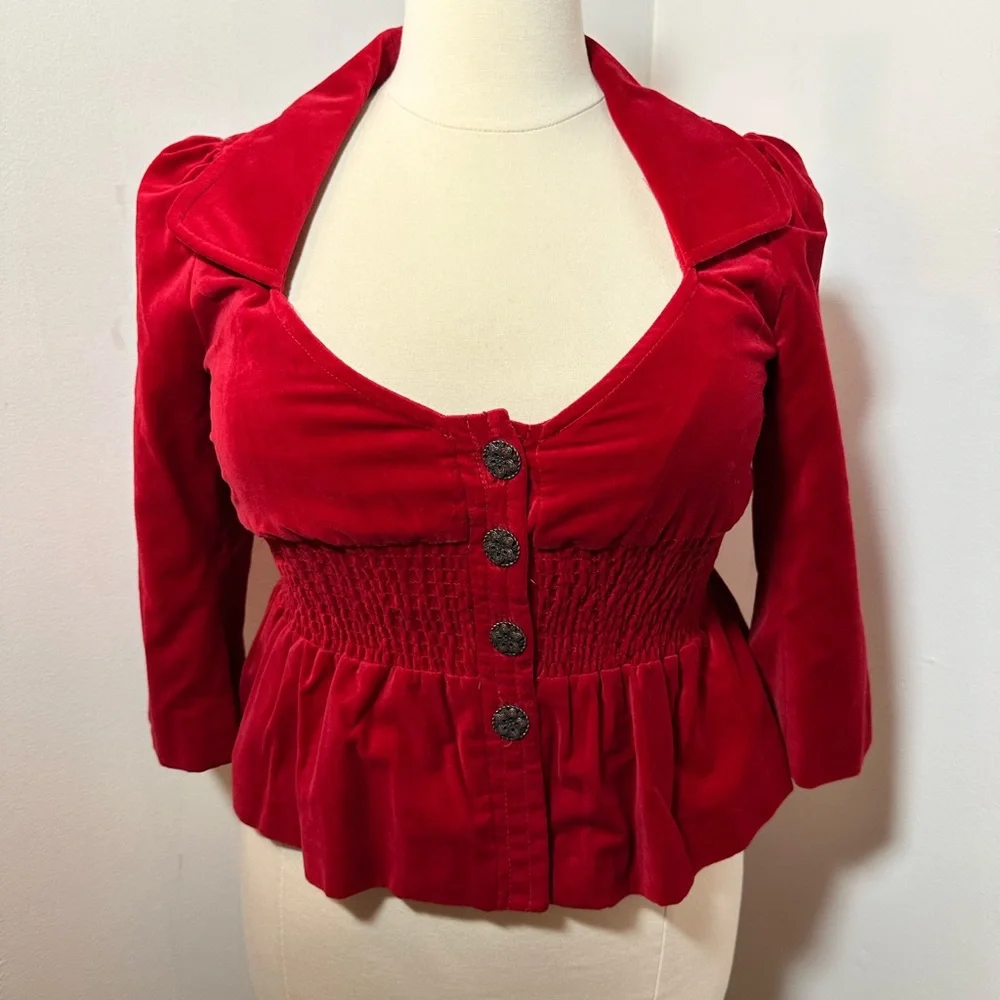 "Vintage" Anthropologie -  Red Velvet Pin Up Style Coat - Picture 5 of 7